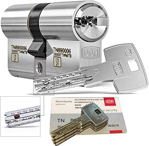 DOM iX Twido 333iX7TWMTB Modular-Doppelzylinder mit 3 Schlüssel, Länge (a/b) 30/30mm (c= 60mm), mit Sicherungskarte, mit Not- u. Gefahrenfunktion und erhöhtem Bohrschutz