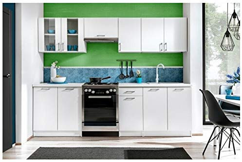 NAKA Küche Schränke Küchenzeilen EKO 260 cm Weiss Hochglanz/Soft Close