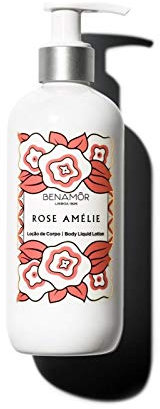 Benamôr - Rose Amélie Body Liquid Lotion - Revitalizing Body Lotion with Royal Rose and Organic Argan Oil - Refreshing, Delicate Rose Petal Scent - Paraben Free - 300 ml Pump Bottle