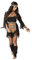 She-Wolf Indianerin Damen Kostüm Schwarz Kleid Gürtel Stulpen Haarband Squaw Western Wilder Westen, Größe:40/42