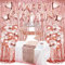 ZERODECO Décoration d'anniversaire or rose - Guirlande de chemin de table à paillettes - Nappe blanche - Tiare pailletée - Rideau cœur étoilé - Ballon - Confettis - Décoration pour fille