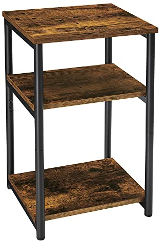 VASAGLE Mesa de Sofá, Mesa Auxiliar de 3 Niveles, Mesita de Noche con Marco de Acero, para Salón, Dormitorio, Estudio, Marrón Rústico y Negro Tinta LET273B01