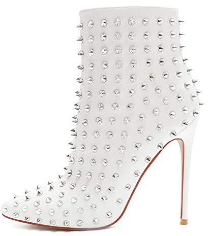 COLETER Damen-Stiefeletten mit Nieten, spitzer Zehenbereich, Stiletto | 12 cm Stiletto-Absätze, Kunstfellfutter, seitlicher Reißverschluss, Punk-Gothic, Nachtclub, Abendparty, Modekleid