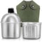 Militär Canteen Kochgeschirr Set beinhaltet 1 QT Militär Armee Aluminium Legierung Kantine 0,5 QT Multifunktionale Wasserflasche mit Griff Becher Grün Canvas Cover Tasche für Outdoor Camping Wandern
