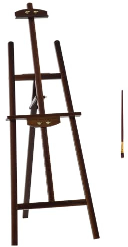 HOMCOM Caballete de Pintura de Madera Trípode 51,5x71,5x134,5 cm Café | Caballete de Dibujo, Ángulo Ajustable de 75°, Soporte y Pincel, para Lienzos