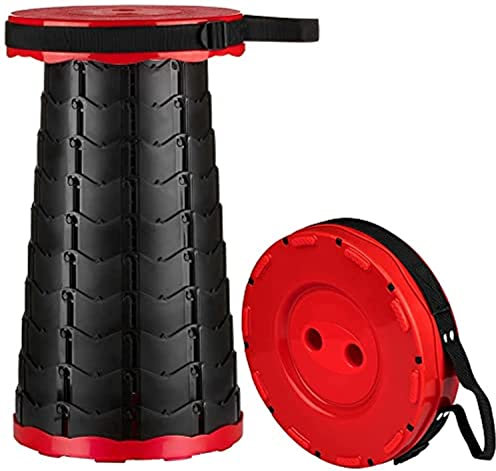 RED Telescoping Stool,Collapsible Retractable Folding Stool Portable Load 330 lb Folding Seat for BBQ Camping Pool Fishing Hiking Garden.