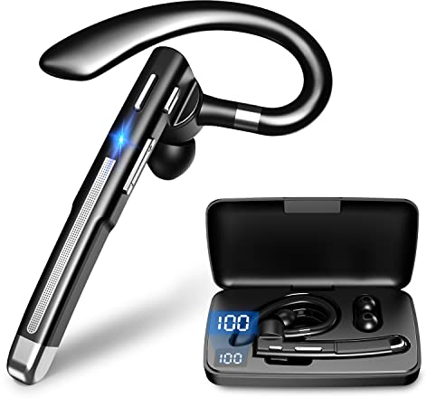 Bluetooth Headset mit Mikrofon, In Ear Freisprech Handy Kabellos Kopfhörer mit LED Ladebox für Autofahren/Business/Büro, IPX7 Wasserdicht, Kompatibel mit iPhone Android Smartphones und Tablets
