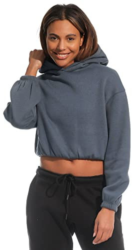 Light & Shade Damen Cropped Kapuzen-Sweatshirt, Blau, S