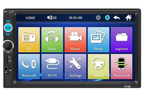 VIGORTHERIVE Estéreo para automóvil Bluetooth 12V 7010B 7 Pantalla táctil HD Radio FM Reproductor de Audio y Video Entrada AUX con Soporte de Manos Libres Tarjeta USB/SD con Control Remoto