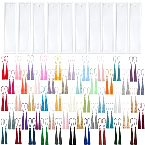 MUFEKUM Epoxidharz Formen Set, Harz Form mit Quasten, Resin Silikonform Bookmark Kunstharz gießen Set für DIY Personalisierte Lesezeichen Handwerk (110pcs)