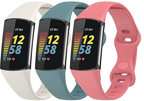 Gheper 3 Pack Slim Fit Bänder Kompatibel mit Fitbit Charge 6/Charge 5 Smartwatch Armband Weiches Silikon Ersatz Sportarmband für Damen und Herren