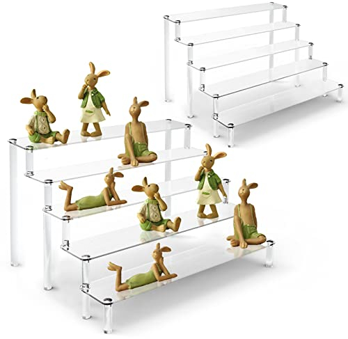 Giyiprpi 5-Stufig Acryl Display Ständer, Transparentes Tischplatte Klar Riser Display Regal für Dekoration und Organisation, 16 x 12,4 x 7,7 Acrylständer für Figuren, Schmuck, Cupcake (2 Pack)