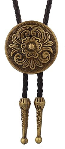 DELIGUO Bolo Ties Krawatte Für Herren - Western Vintage Geschnitzte Anhänger Tanz Rodeo Krawatte Für Frauen Cowboy Leder Seil Schmuck, Kostüm Zubehör Pullover Kette,Bronze,Einheitsgröße