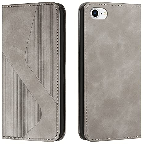Mo-Somnus Kompatibel mit iPhone SE 2020/iPhone 8/iPhone 7 (4,7 Zoll) Hülle, Magnet PU Leder Flip Wallet Case Tasche Handyhülle, Stoßfeste Klappbar Brieftasche Klapphülle mit [Kartenfächer] (Grau)