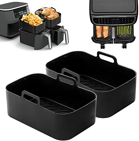 NADSSJL 2PCS Silicone Pot for Ninjas Dual Air Fryer,Reusable Silicone Air Fryer Liners Double Air Fryer Silicone Air Fryer Basket, Air Fryer Accessories for Air Fryer, Oven and Microwave (Black)