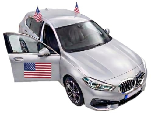 Auto Fahnen USA Set - 2 x Autofahne & 2 x Magnetfahnen, Fußball Fanartikel FZG für EM & WM, Amerikanische Flagge Fahrzeug Deko