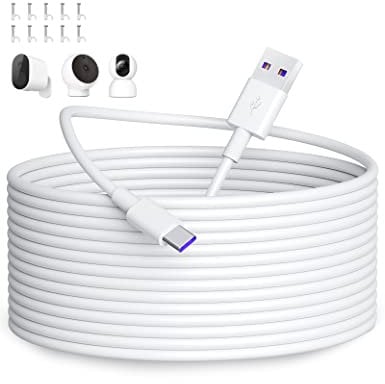USB C Power Cable 10M, ACOCOBUY Power Extension Cable Type C Charging Cord for Mi Smart Camera C301 C400 C500 Pro Dual C700 2K Magnetic Mount USB A to C Long Charging Cord for Security Camera White