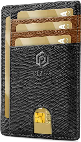 Porte Carte Bancaire Fin et Petit, Portefeuille pour Hommes et Femmes avec Pochette d'argent & Boîte-Cadeau, Porte-Cartes de Crédit RFID, Porte Carte Bancaire Anti Piratage pour Homme - Noir/Marron