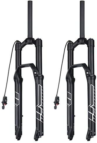 BOLANY Forcella ammortizzata per bici da 27,5/29, montanti da 34 mm, sterzo dritto senza filettatura 140 mm, forcella ad aria per MTB con regolazione del rimbalzo di smorzamento