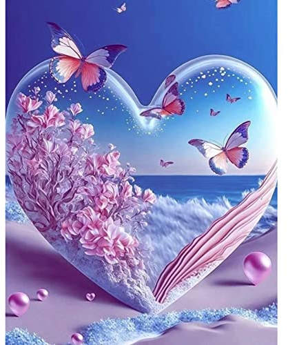 QENSPE 5D Diamond Painting Kristall Herz Diamant Painting Bilder Blumen Diamond Painting Erwachsene Schmetterlinge Full Diamant Bilder Malerei Stickerei Set Kreuzstich Bilder Home Wand Dekor 30x40cm
