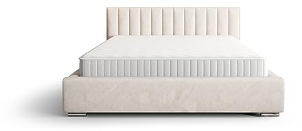 Polsterbett Berlin Set mit Lattenrost Metallrahmen Doppelbett Größen 120 bis 180 BEIGE 160cm X 200cm