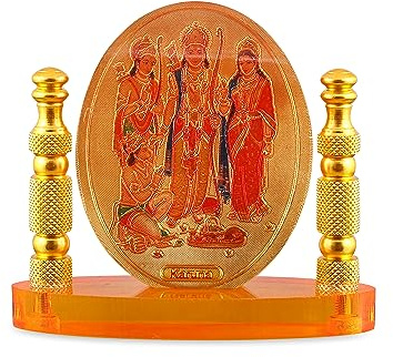 Rhymestore Ram Darbar Murti for Car Dashboard, Office Table, Home, Mandir | Idol Statue Showpiece Decor Sculpture for Gift (RYM-Ram_Darbar_Oval_Piller)