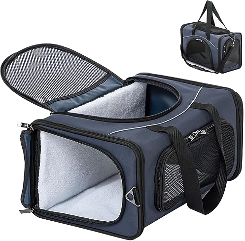 Petsfit Airline Approved Cat Carrier,Soft Travel Carrier for Small Dogs, Two-Way Placement Cat Bag Soft-Sided Airline Pet Carrier for Kittens, Puppies up to 15 Lbs, Navy Blue