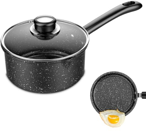 WAVATA 18 cm Stielkasserolle mit Deckel Kochtopf Induktion Antihaft Pfanne,Milchtopf Induktion,1,5-Liter-Kasserolle mit Deckel,Induktionsherd, Erdgas Universal (18cm)