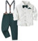 Volunboy Baby Jungen Anzug Set Bekleidung Hemd mit Fliege + Hosenträger Hosen Strampler Anzug(4-5 Jahre,Größe 120,Grün Weiß)