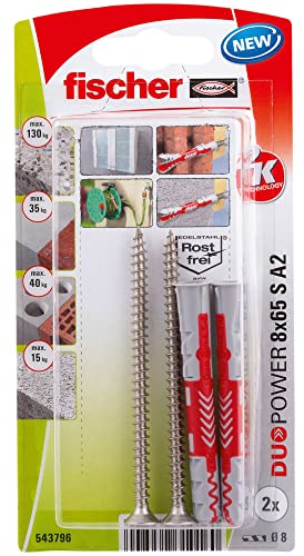 Fischer - Chevilles - Blister de 2 chevilles universelles Duopower Ø8 x 65 mm + vis inox Ø5 x 80 mm A2 - Fischer