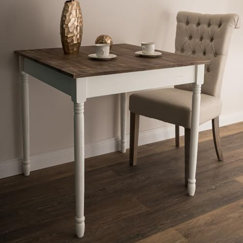LEBENSwohnART Landhaus Esstisch Country 80x80cm Weiss-braun Küchentisch Shabby Chic