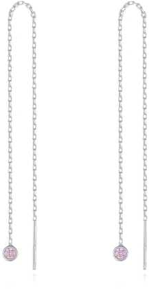 MetJakt Lange Durchzieher Ohrringe 925 Silber Gold Echtgold Diamant Damen Rosegold Lang Zum Durchziehen (Rosa Quarz -Silber)