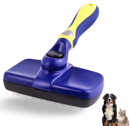 NursCare Self Cleaning Dog Slicker Brush - Slicker Brush for Dogs & Cats - Gently Removes Loose Undercoat, Mats & Tangles for All Hair Types