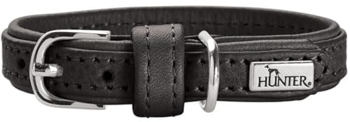 HUNTER Hundehalsband SOHO MINI, Farbe: schwarz, Rindsleder, weich & geschmeidig, fellschonend, leicht, für kleine Hunde & Welpen, Made in Germany, Größe: 37