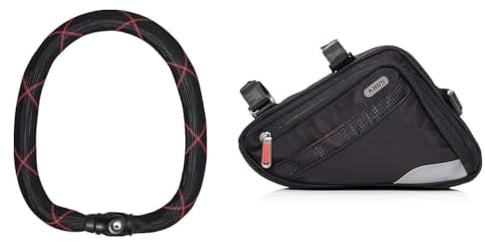 ABUS 88693 Kettenschloss, Schwarz, 140 cm & Fahrradtasche Oryde ST 2250 - Rahmentasche mit Klettband - wasserabweisendes Material - Schwarz