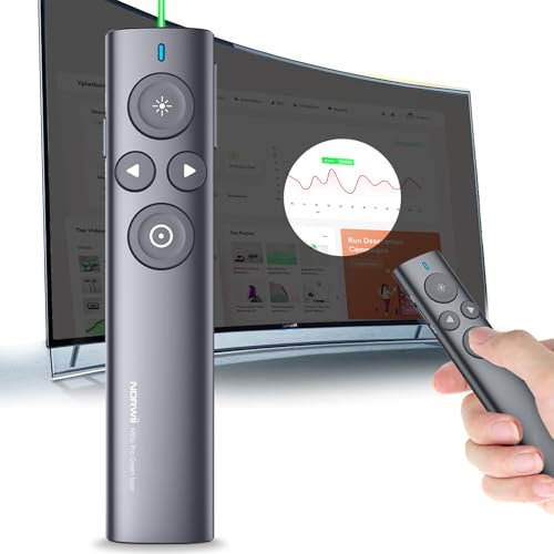 NORWII Präsentations Fernbedienung mit Digitalem Zeiger für TV LED LCD Bildschirme, Folien-Controller, Drahtloser Presenter mit Hervorhebungs, Vergrößerungs-und linkem Mausklick (Grün Licht)