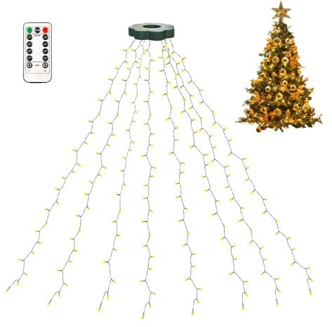 Lichterkette Weihnachtsbaum 280 LED mit Ring: Weihnachtsbaum Beleuchtung mit 8 Leuchtmodi und Timing Funktion, USB-Port IP44 Wasserdicht Lichterkette Tannenbaum für Inner außen Garten Ferien Deko