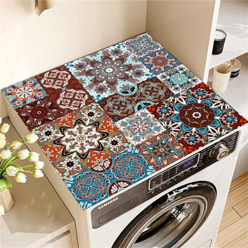 housse machine a laver, tapis protection dessus de lave linge top, souple découpable, imperméable, décor, Housse universelle Machine a Laver pour Machine à Laver Ou Sèche-Linge (Morocco,50x60cm)