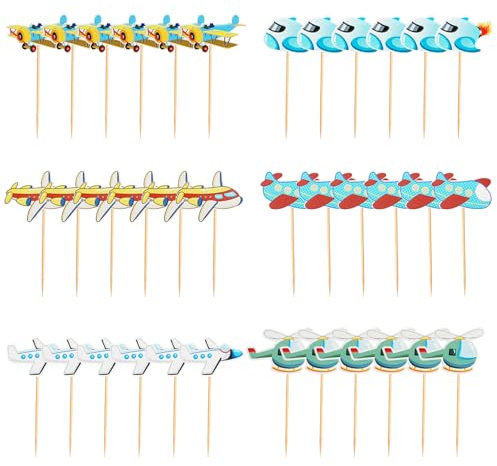 NXPWRC 36-Piece Multicolor Airplane Cake Toppers, Cake Decorator, Birthday, Multicolored
