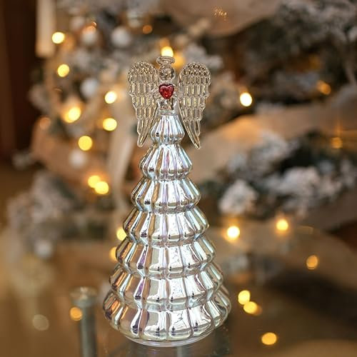 hvfun Batteriebetriebenes Glas Engel funkelndes Licht mit Timer – perfekt für Urlaubsdekoration überall - ein Symbol für Frieden und Liebe