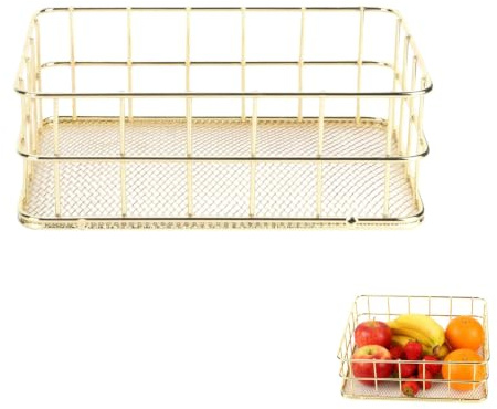 Qukaim Drahtkorb,Household Decor Golden Iron Storage Basket, Multifunctional Wire Mesh Desktop Organizer for Home, Small Size, Groceries Basket, Household Supplies, 17×12×6cm