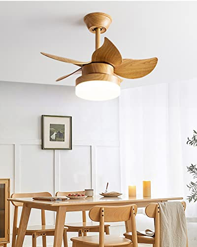 Kids Wooden Ceiling Fan with Light and Remote Control Small 6 Speed Reversible DC Motor Fan for Living Room and Children's Room Dimmable LED Light
