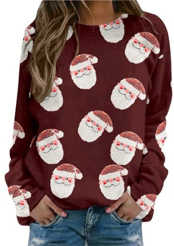 Pullover Oversize Damen Pullover Damen Winter Damen Sweatshirt Hoody Damen Oversize Langarmshirt Damen Baumwolle Basic Hoodie Damen Pailletten Top Maxikleider Damen Sommer Weihnachtsmann Kostüm
