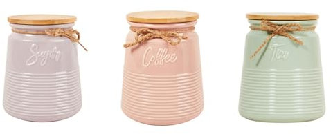 Premium Qaulity Multi Colour Pink,Green,Purple Ribbed Canister with Twine Kitchen Canisters Tea Coffee Sugar Canisters with Air Tight Lid, Kitchen Storage Jars Set,Vintage Metal Storage Jars with Lids