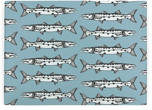 Barracuda Rectangular Glass Worktop Protector - Coastal Fish Themed Kitchen Gifts - Smooth Chopping/Cutting Board Worktop Saver with Non-Slip Feet 39cm x 28.5cm (15 x 11)