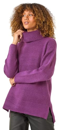 Roman Originals Cosy Feel Turtleneck Jumper for Women UK - Ladies Autumn Everyday Winter Holiday Long Sleeve Soft Ribbed Cuffs Comfy Soft Warm Sweaters - Purple - Size 14