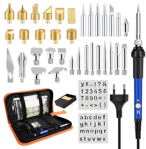 Soldador de Estaño 60W Kit, 37pcs Kit Pirograbador de Madera, 220V Kit del Soldador de Temperatura Ajustable 200℃-450℃, Soldador Pirografo Profesional para Madera, Cuero, Grabado