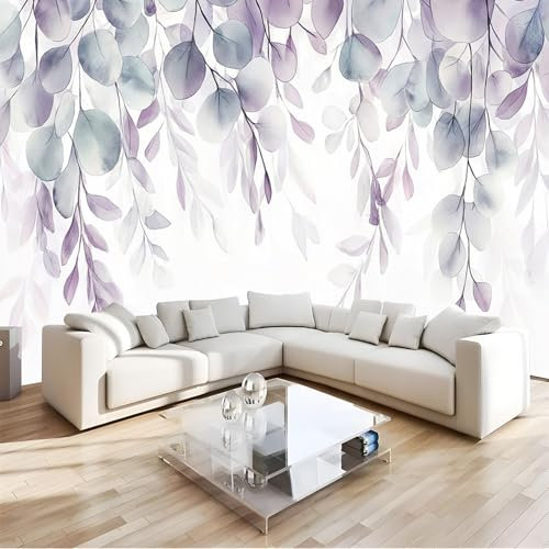 Papel Pintado Hojas de eucalipto lila,150 X 105 cm（anchura x altura Papel para Muebles hojas colgantes Papel Pared Murales Decorativos Pared Papel Tapiz Impermeable para Cocina Baño