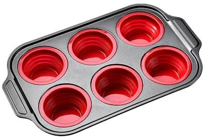 YiYeraio Silicone Muffin Trays, Non Stick Mini Cupcake Pan with Metal Reinforced Frame, Mini Muffin Tins Easy Release, Foldable Cupcake Baking Pan for Baking Muffins, Cupcakes, Egg Bites 6 Cups
