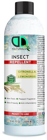100% Natural Citronella & Lemongrass Repellent – DEET-Free, Safe & Effective Bug Protection Non-Toxic Solution, Indoor and Outdoor Use, Multi-Insect Repellent (250ml)